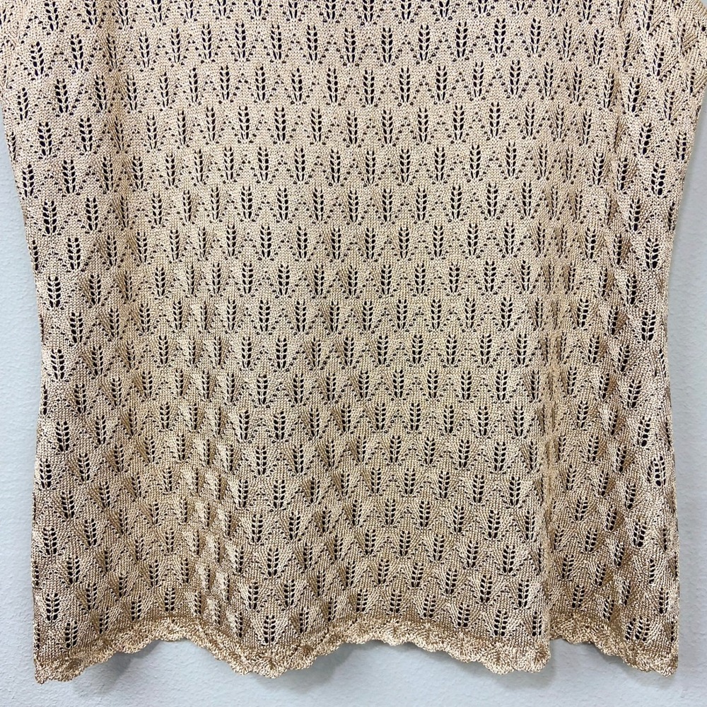 St. John Sleeveless‎ Sweater Knit Top Size S Gold Metallic Tank Pointelle Shell - Picture 4 of 11